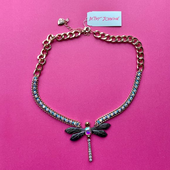 NWT Betsey Johnson Bug Collector Dragonfly Choker Necklace Gold - Picture 1 of 13